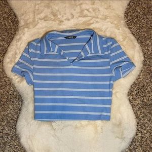 SHEIN white and blue stripped crop top